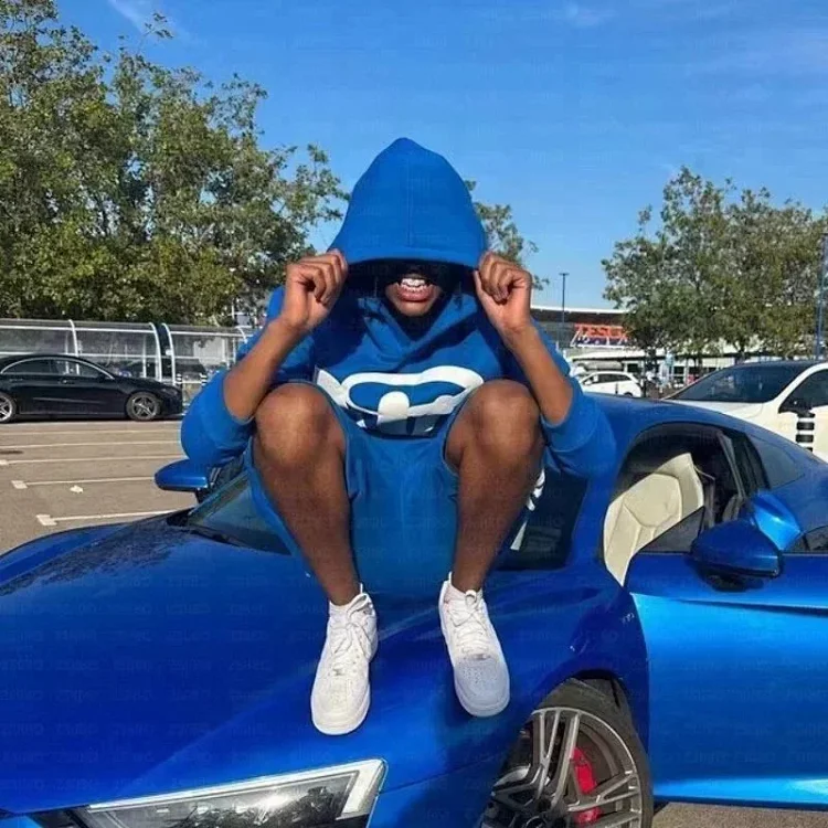 Blue Hoodie with White Graphic