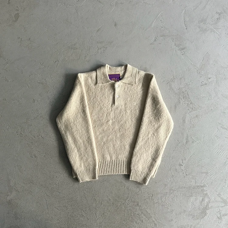 Vintage Cream Knit Polo Sweate