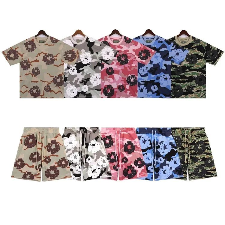  DENIM TEARS Kapok Camouflage Foam Print Loose Short-sleeved T-shirt Shorts Set [10 styles] -3